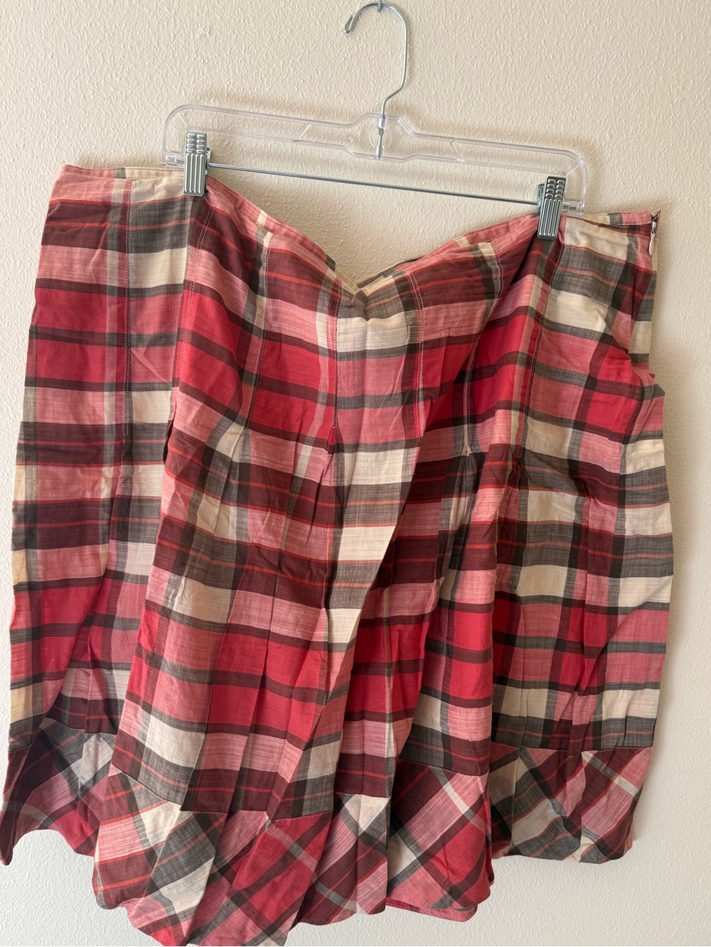 Talbots 22W Women's Red Plaid Pleated Skirt 100% Cotton